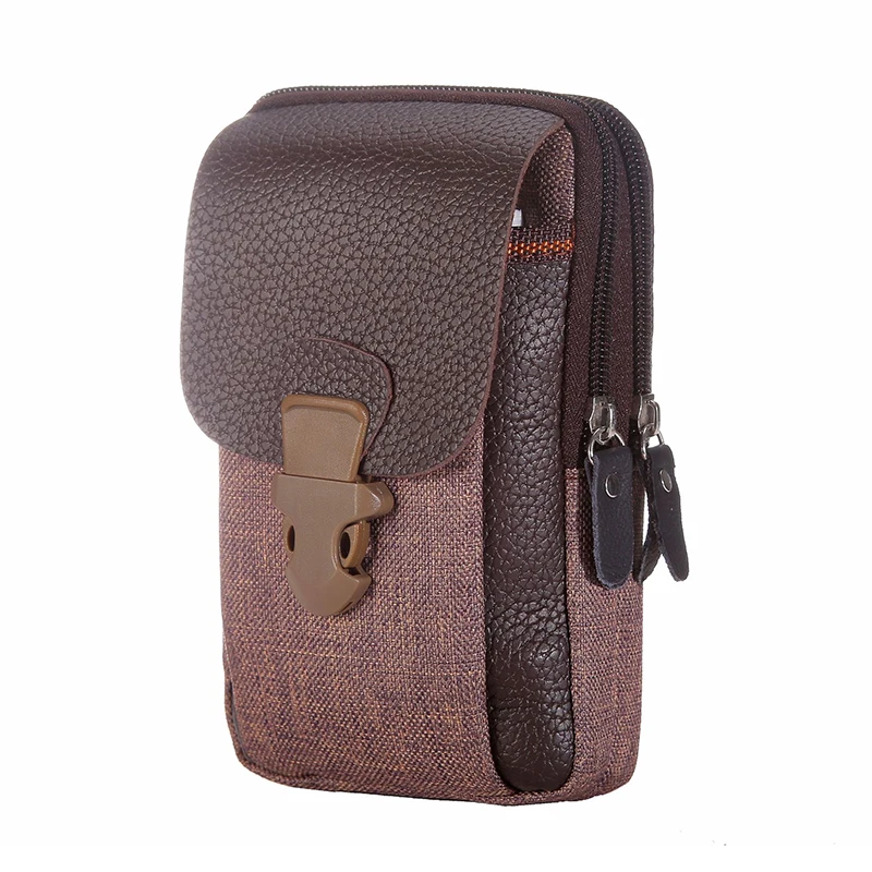 

Fashion Men Waist Pack Personlity Double Zipper PU Leather Solid Color Coin Purse Large Capacity Phone Bag Male Dress Fanny Bag