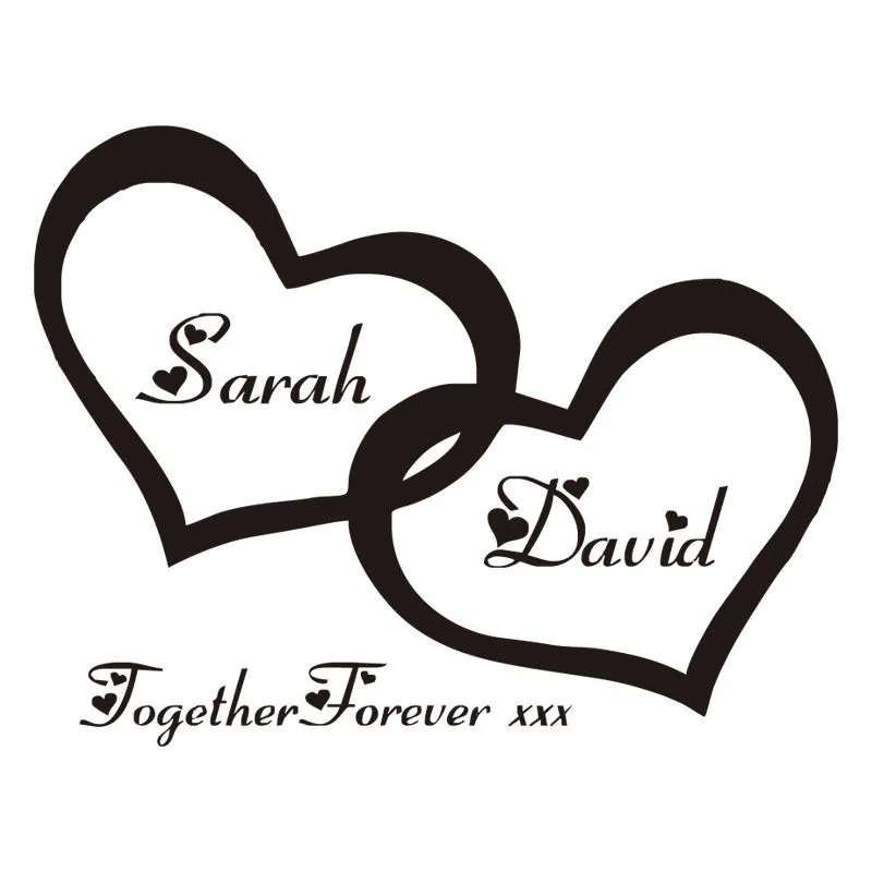 Hearts Custom Personalised Couple Name Vinyl Art Wall Sticker Decal For Couple Bedroom Romantic Mural for Home Decor LW363