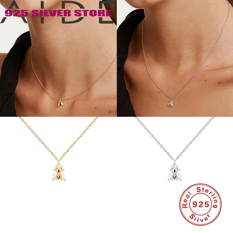 

Aide INS 925 Sterling Silver Choker Necklaces For Women HoneyBee CZ Insect Clavicle Pendant Necklaces Fine Jewelry collares W5