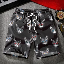 Летние Молодежные Для мужчин универсальные с принтом «головa кота» Рубашки домашние социальных живой парень шорты