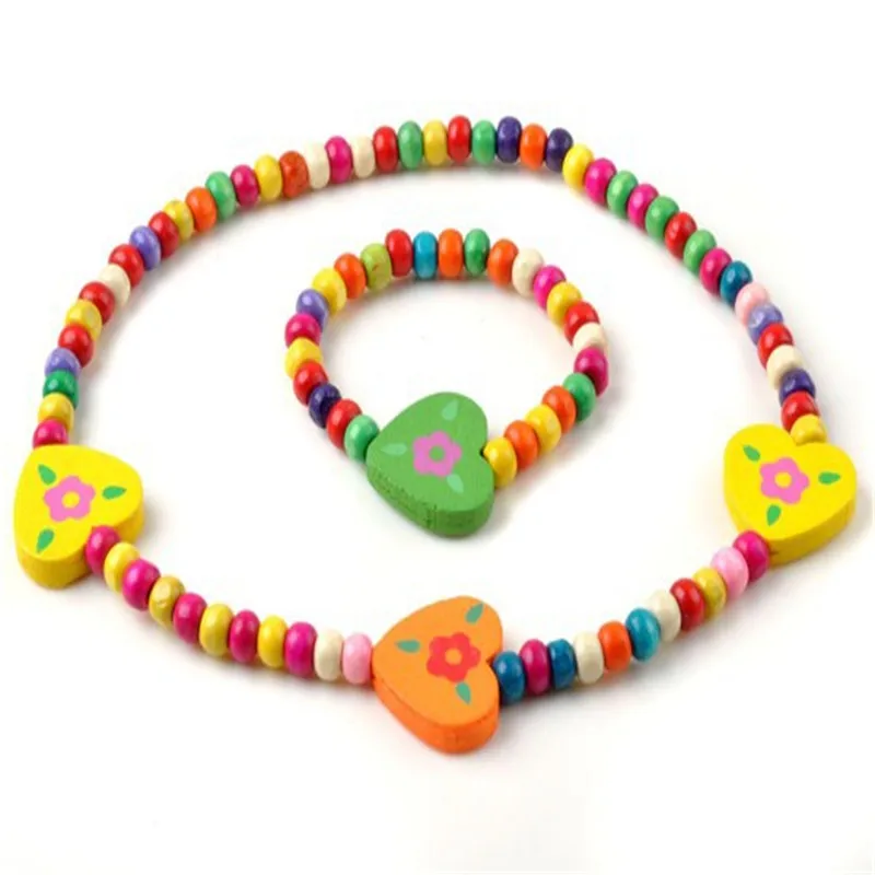 Trendy Girls Wooden Cute Smile Fruit Heart Beads Necklace Bracelet Baby Children Jewelry Set Accessories | Украшения и аксессуары