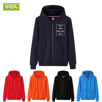 

New solid color printed logo hooded zipper pullover DIY shirt winter winter men and women long sleeve zipper hooded DIY shirt