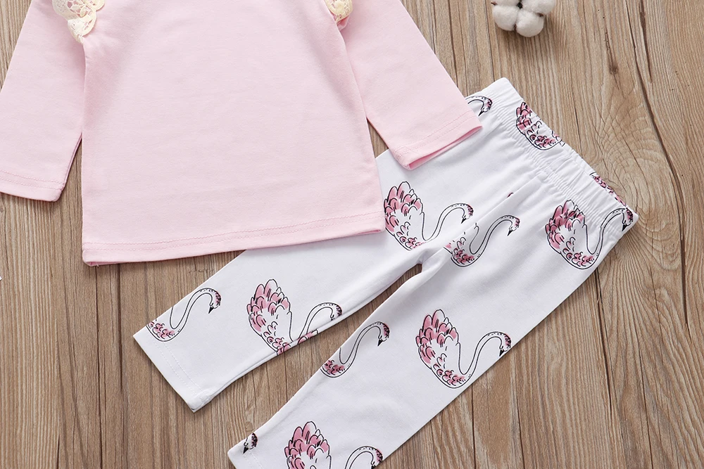 Оптовая продажа одежда для маленьких девочек розовая футболка + леггинсы