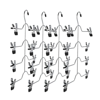 

NEW-Pants Hangers,4 Tier Non Slip Skirts Hangers with 8 Clips-Pack Of 4 Space Saving Sturdy Luxurious Chrome Metal Multi Trouser