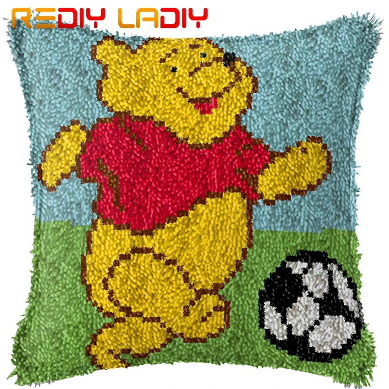 

Latch Hook Cushion Bear Football Pillow Case Printed Color Canvas Acrylic Yarn Latched Hook Pillow Crochet Cushion Cover Kits