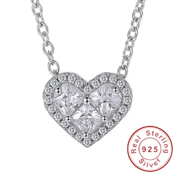 

Statement Heart Pendant Real 925 sterling silver bijou AAAAA cz Party Wedding Pendants with necklace for women Bridal Jewelry