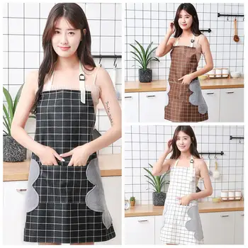 

Waterproof Coral Fleece Lattice Apron Simple Plaid Cleaning Antifouling Large Sleeveless Clothes Hand Housework Wipe Work P L2V5