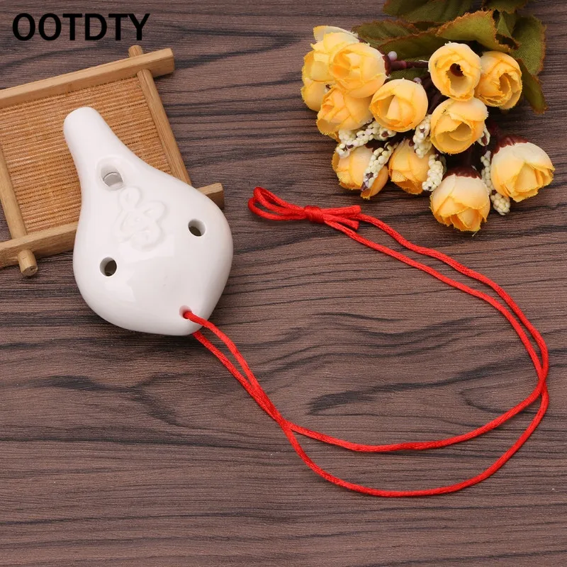 OOTDTY Professional 6 Hole Ocarina Ceramic Alto AC Key Flute Musical Instrument