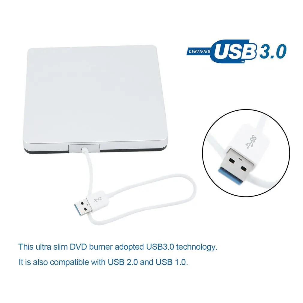 Портативный белый поддон Тип внешний тонкий USB 3,0 DVD-RW горелки авторский внешний жесткий диск для ноутбука компьютер