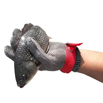 

Blue Red Safety Cut Proof Stab Resistant Stainless Steel Metal Mesh Butcher Glove High Performance Level 5 Protection H7EC