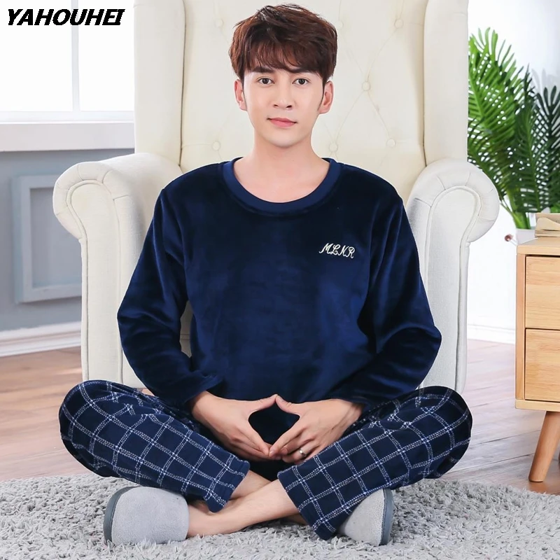 

High Quality Cartoon Flannel Pajamas Sets for Men 2020 Winter Long Sleeve Coral Velvet Pyjamas Male Homewear Lounge Home Clothes