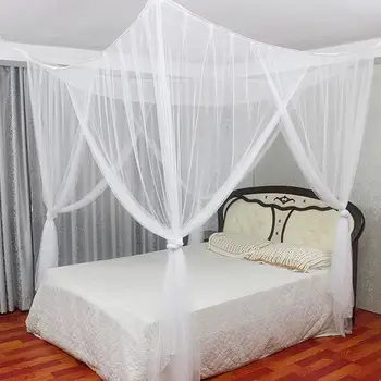 

New 4 Corner Lace Curtain Dome Bedding Canopy Full Size Mosquito Net Post Bed Curtain Dustproof Queen King Decoration Home Use