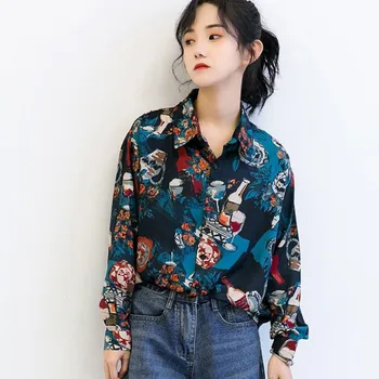 

2020 Fashion Long Sleeve Print Chiffon Blouse Shirt Vintage Women Tops and Blouses Korean Casual Shirts Blusa Feminina