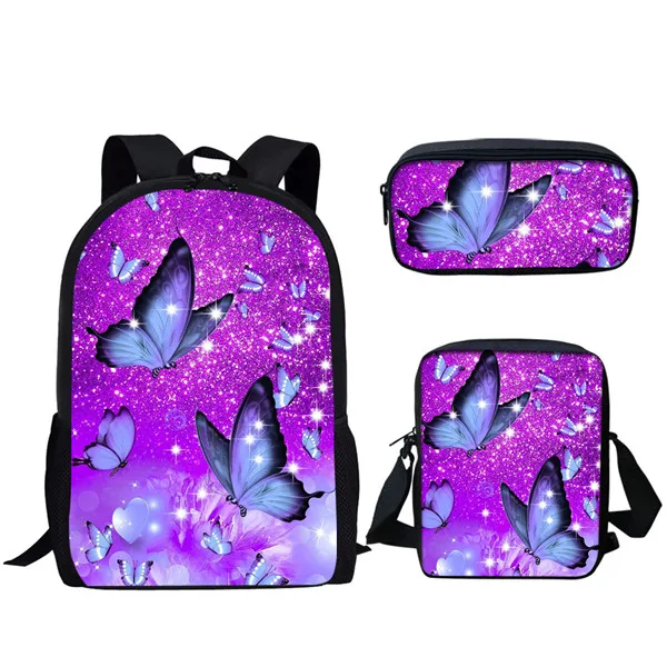 FORUDESIGNS/3D Красота Бабочка Животные узор шт/набор девочек школьные сумки для школьников Детский Школьный Рюкзак Детские сумки для книг - Цвет: HMG1144CEK