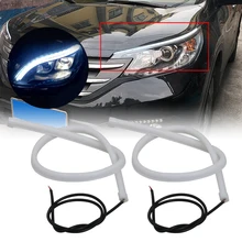 Tira de luces LED de xenón para coche, luz de circulación diurna DRL de 12V, Lámpara decorativa de Faro de tira Flexible e impermeable de luces LED de 6000K, 2 uds.
