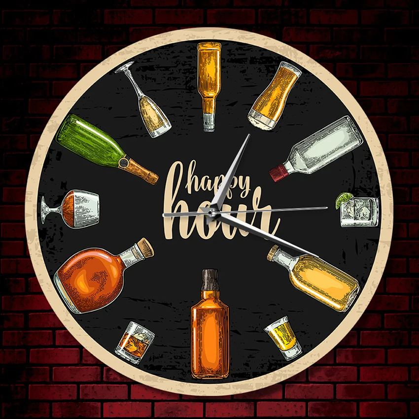 

30cm Wine Silent Wall Clock Wine Bottles & Wine Glass, Art Decoration Wall Clock Round Unique Decorative for Home Bedroom Office