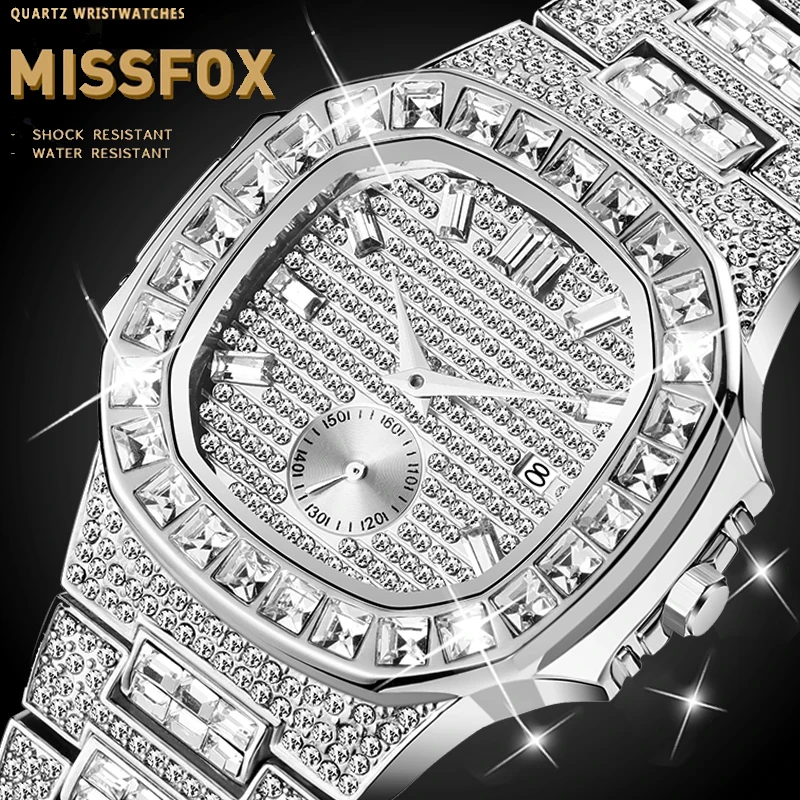 

Fully Baguette Dimaond Watch Men MISSFOX Pp Nautilus 7014 Designer Brand Watch For Men Top Luxury Brand Mens Patek Wrist Watch
