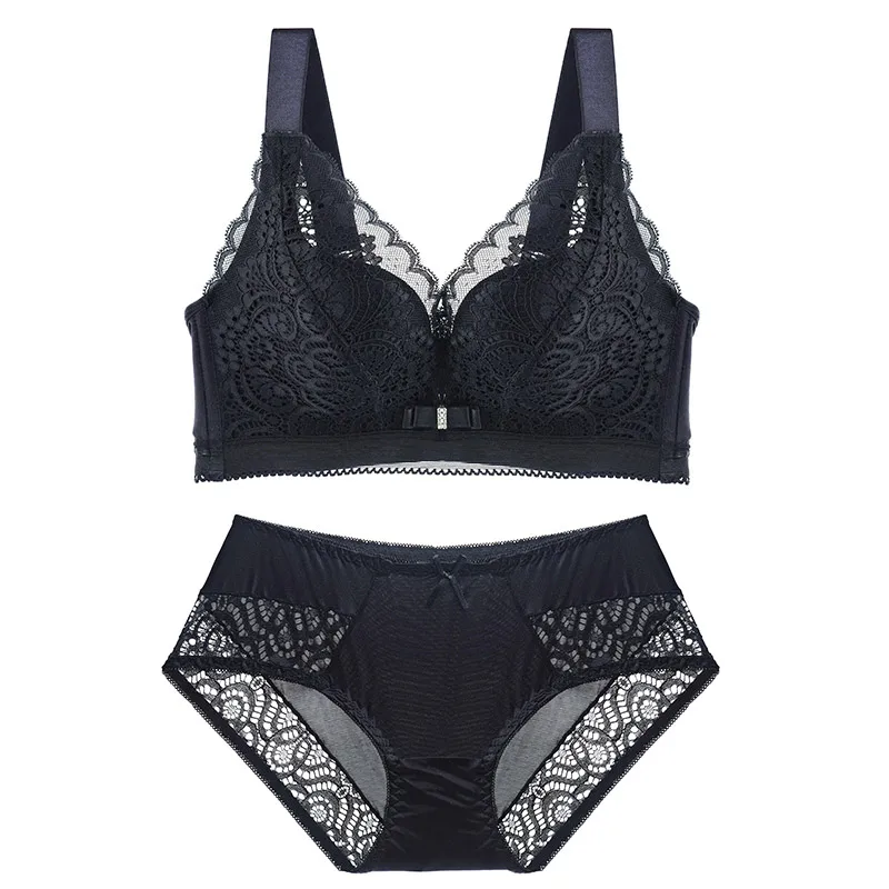 black bra set Бюстгальтеры meizimei для женщин, сексуальное женское белье, кружевной бюстгальтер без косточек, пуш-ап, бюстгальтер для девочек, ABC cup 34, 36, 38, 40, нижнее белье размера плюс, нижнее белье - Цвет: black bra set