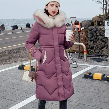 

Ukraine Big Fur Collar Overcoat Winter Jackets Outwear Cotton Padded Jacket Women Tops Loose Plus Size Long Parka Female DD013