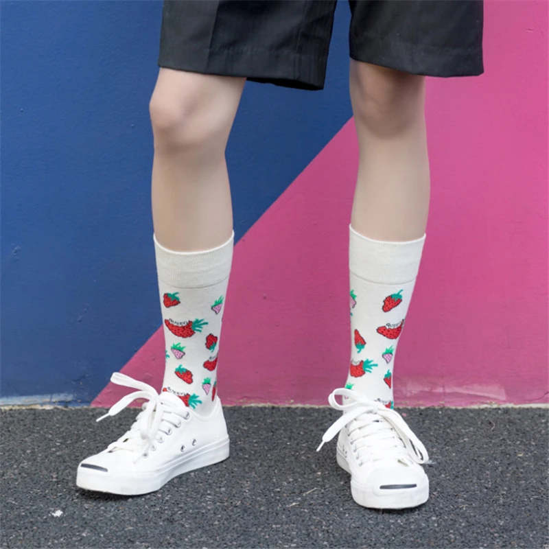 Женские носки с клубничками Moda sockmark Harajuku каваи счастливые 2020 Новое поступление