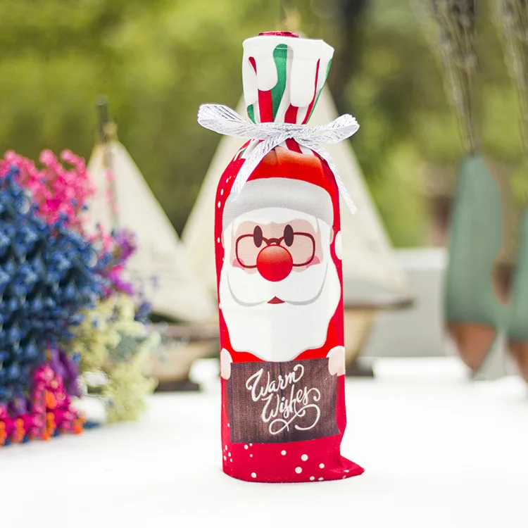 Новогодние красные чехлы для винных бутылок сумка Санта Клаус Снеговик льняные Чехлы для бутылки шампанского Рождественская вечеринка домашний декор стол - Цвет: Santa