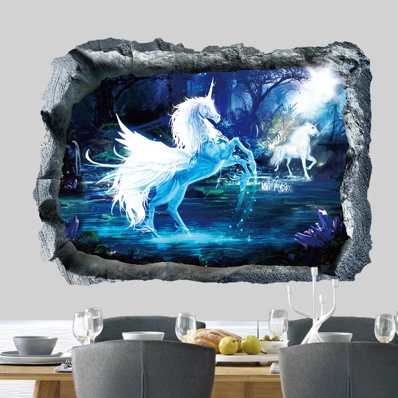 Creative Mysterious 3d Magic Unicorn Wall Stickers Cartoon Kids Room