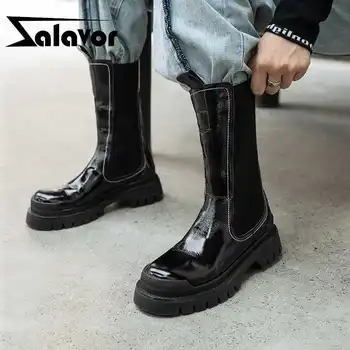

ZALAVOR Women Short Boots Real Leather Warm Winter Thick Heel Shoes Woman Fashion Platform Boot Lady Office Footwear Size 34-40