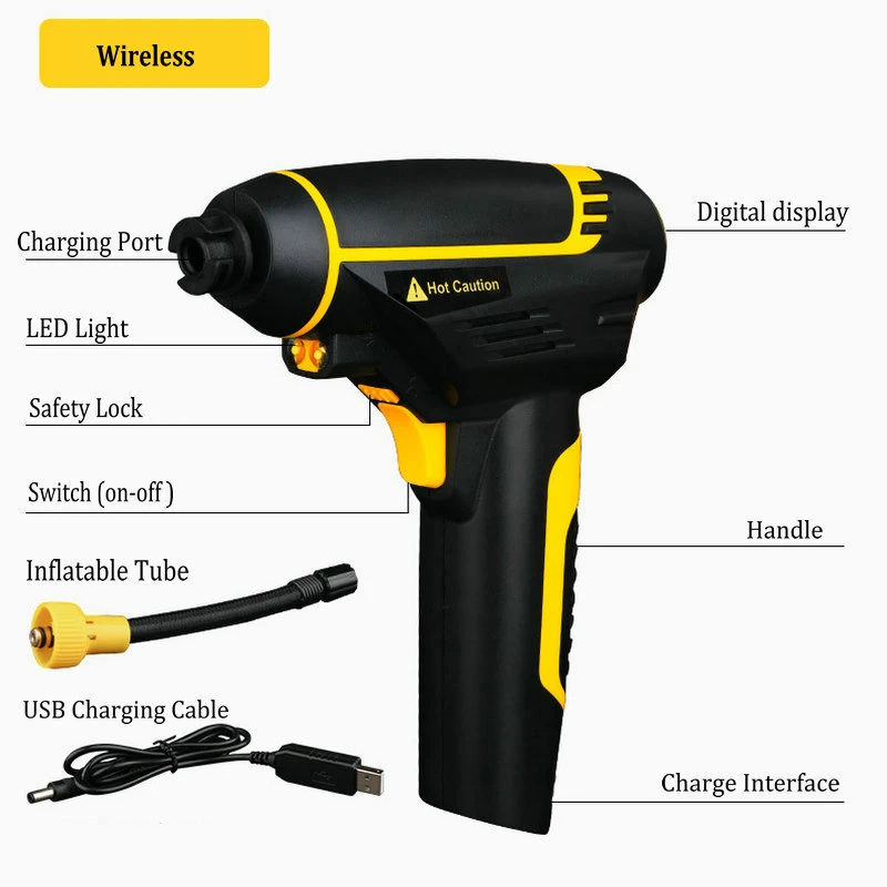 Intelligent Bicycle Pump Wireless High Pressure Electric Pump Car Handheld Digital Smart Rechargeable Tire Inflation Air Pump (6)