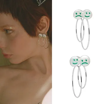 

Trendy Clown Crying Smile Face Earrings Round Trendy All-match Personalized Layered Generation Ballots Natural Button Pearl Peal