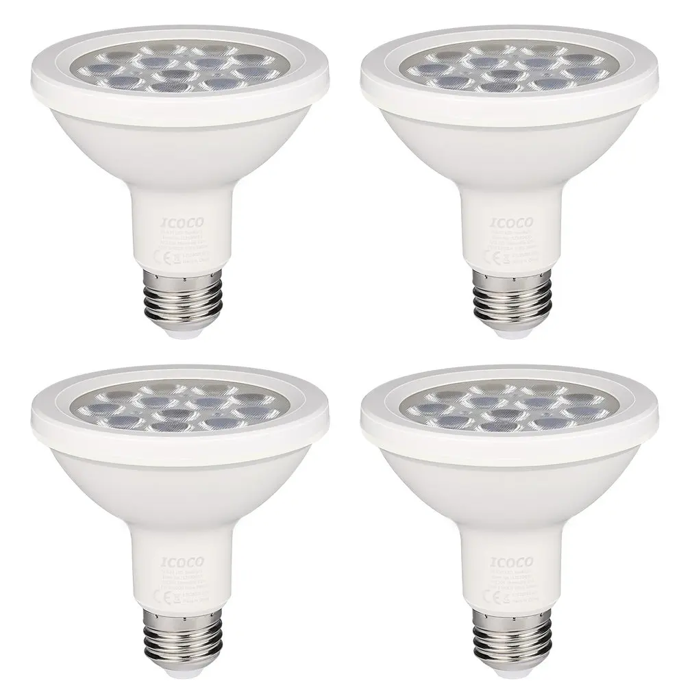 ICOCO 4PCS PAR30 12LED 12W Dimmable Short Neck 1000LM 3000K Warm White Spotlight LED Bulb Quivalent for 75W Halogen Bulb