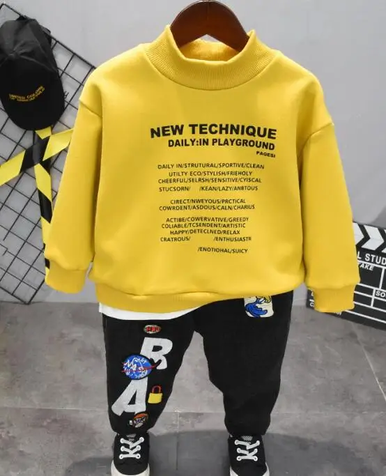 2pcs set Зимний Теплый детский комплект, модный детский костюм для мальчиков, комплекты одежды для маленьких детей, плюшевый свитер для мальчиков+ плисовые джинсы, комплекты из 2 предметов для детей 2-6 лет - Цвет: 2pcs set