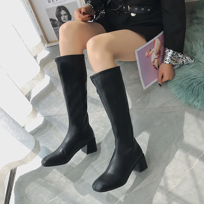 

2019 Trendy Shoes Martin Zipper Autumn & Winter Boots Women's England Stroke New Style Chunky Rubber Knee-High Boots Hose round-