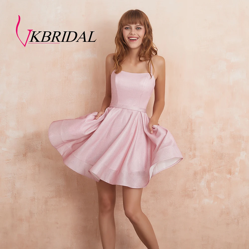 VKBRIDAL, сексуальные платья без бретелек с карманами для выпускного вечера,, блестящие короткие вечерние платья на выпускной со съемными лямками