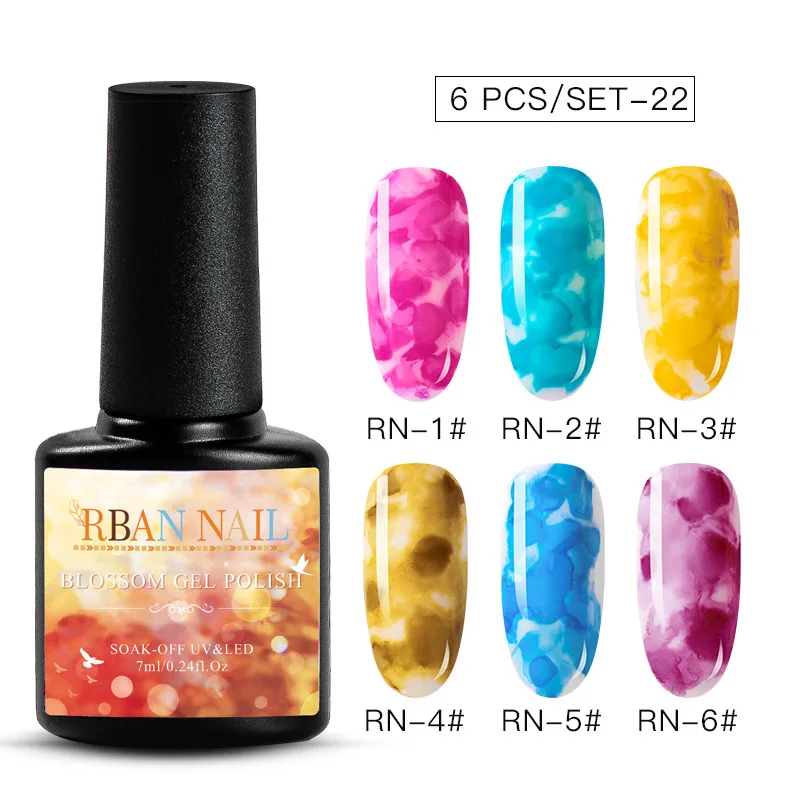 ZH04545 RBAN NAIL 8 мл Цветущий Гель-лак для ногтей акварельные чернила эффект дыма мрамор смазывание Lquid градиентный лак Гель-лак для творчества маникюр - Цвет: ZH04545