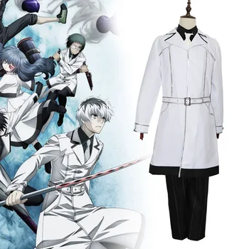 

Tokyo Ghoul Kaneki Ken Cosplay Adult Men Costume Japanese Anime White Jackets shirt pants full set Halloween Costumes