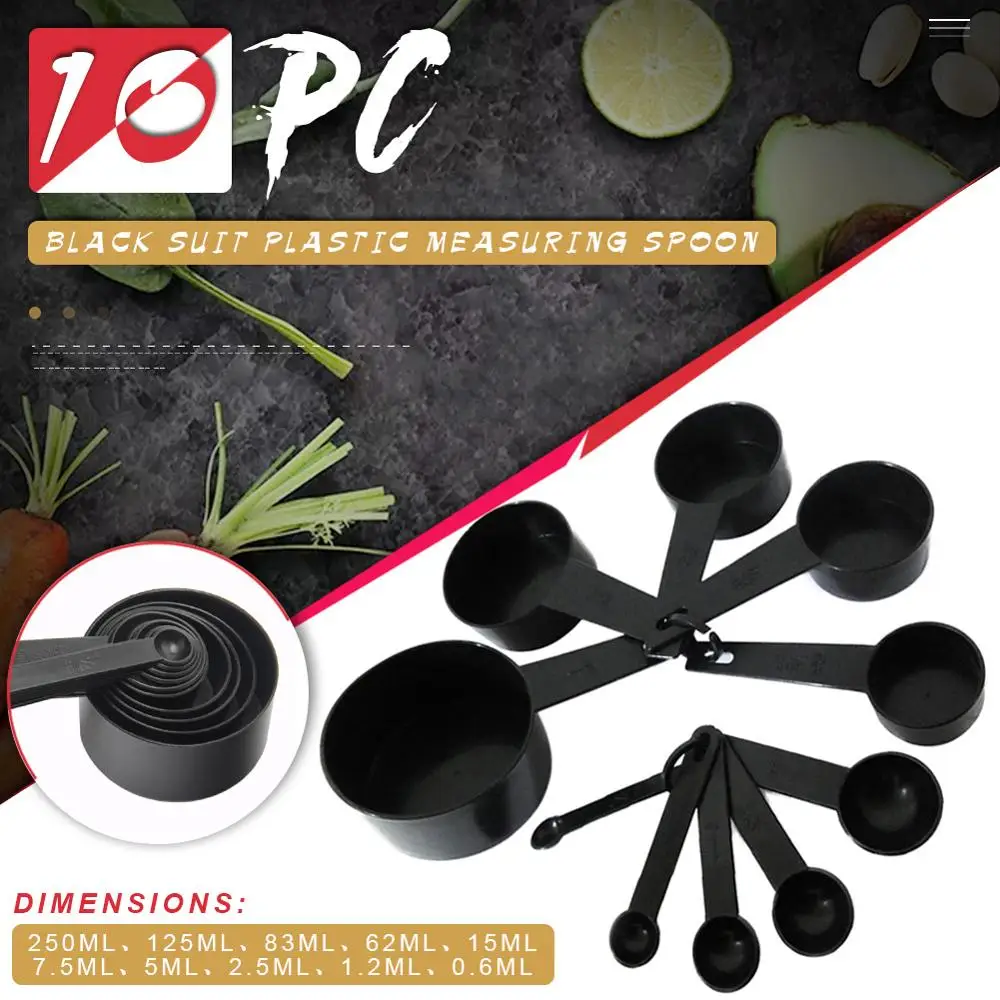 

10pcs Black Measuring Cups And Measuring Spoon Scoop Silicone Handle Kitchen Measuring Tool FreeShipping
