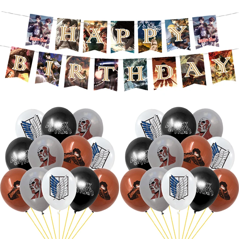 1set Attack on Titan Latex Balloons Banner Cartoon Anime Mikasa Ackerman Fans Happy Birthday Boy Hero Party Decorations Supplies | Дом и сад