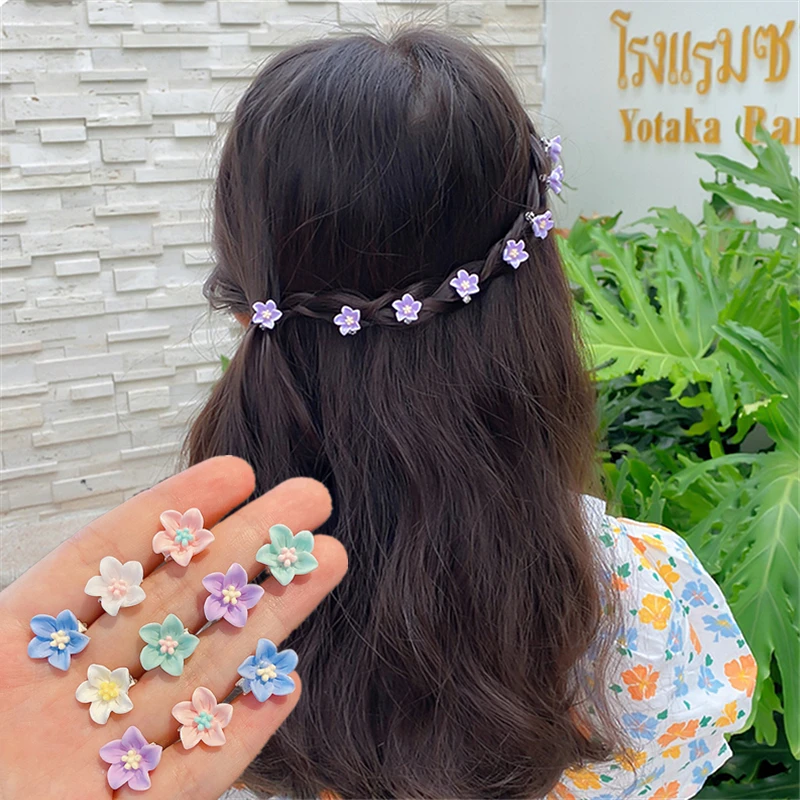 10pcs/set Mini Colorful Lily Flower Girls Hair Pins Weave Braids Rhinestone  Pearls Hair Clips For Kids Hair Accessories 2022 - Hair Clip - AliExpress