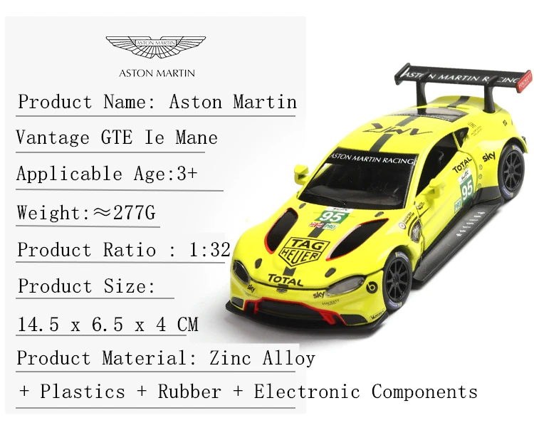 1:32 Aston Martin Le Mans гоночная модель автомобиля из сплава звук и свет спортивный автомобиль коллекция подарок откатное транспортное средство