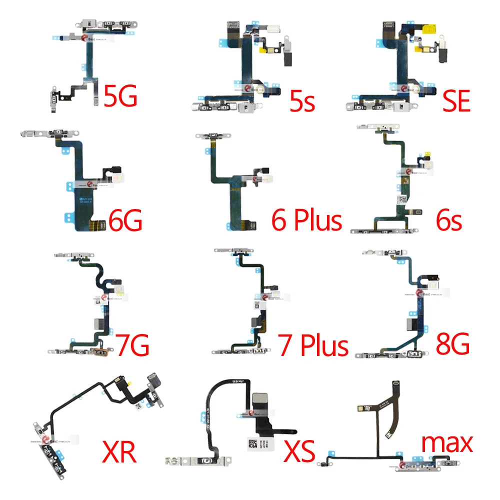 Шлейф питания для iPhone 5G SE 6 6s 7 8 Plus 7G 8G 6G X XR XS MAX Mute& Кнопка регулировки громкости ключ питания гибкий кабель с металлическими деталями