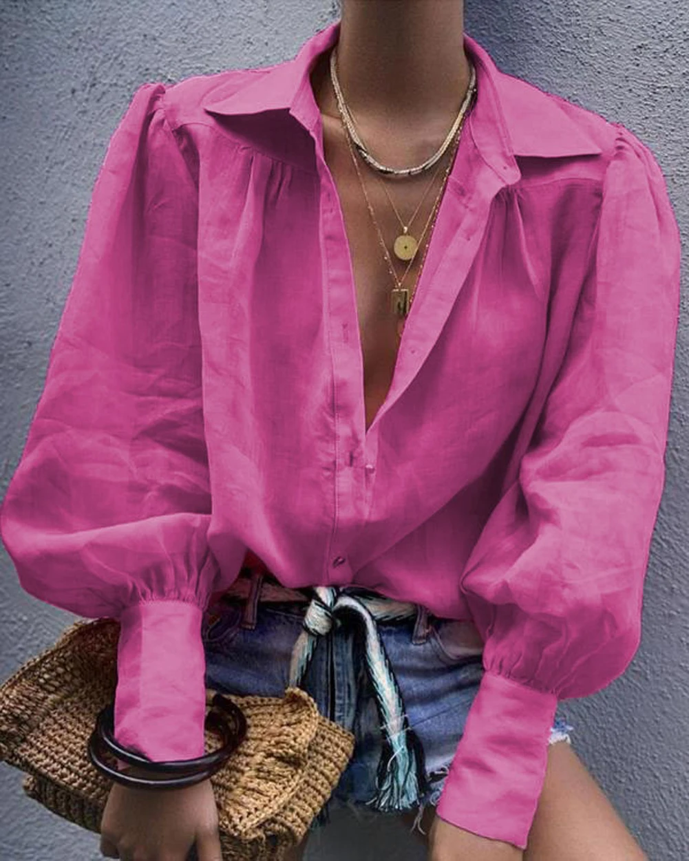 Женская модная шифоновая блузка с длинным рукавом для офиса, рубашка, топ, рубашка с v-образным вырезом и пуговицами, Женский пуловер, топ, новинка размера плюс