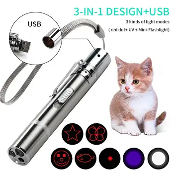 

3 in 1 USB Rechargeable Funny Cat Chaser Toys Mini Flashlight Laser LED Pen Light Cat Light Pointers Funny Pet Toys Dropshipping