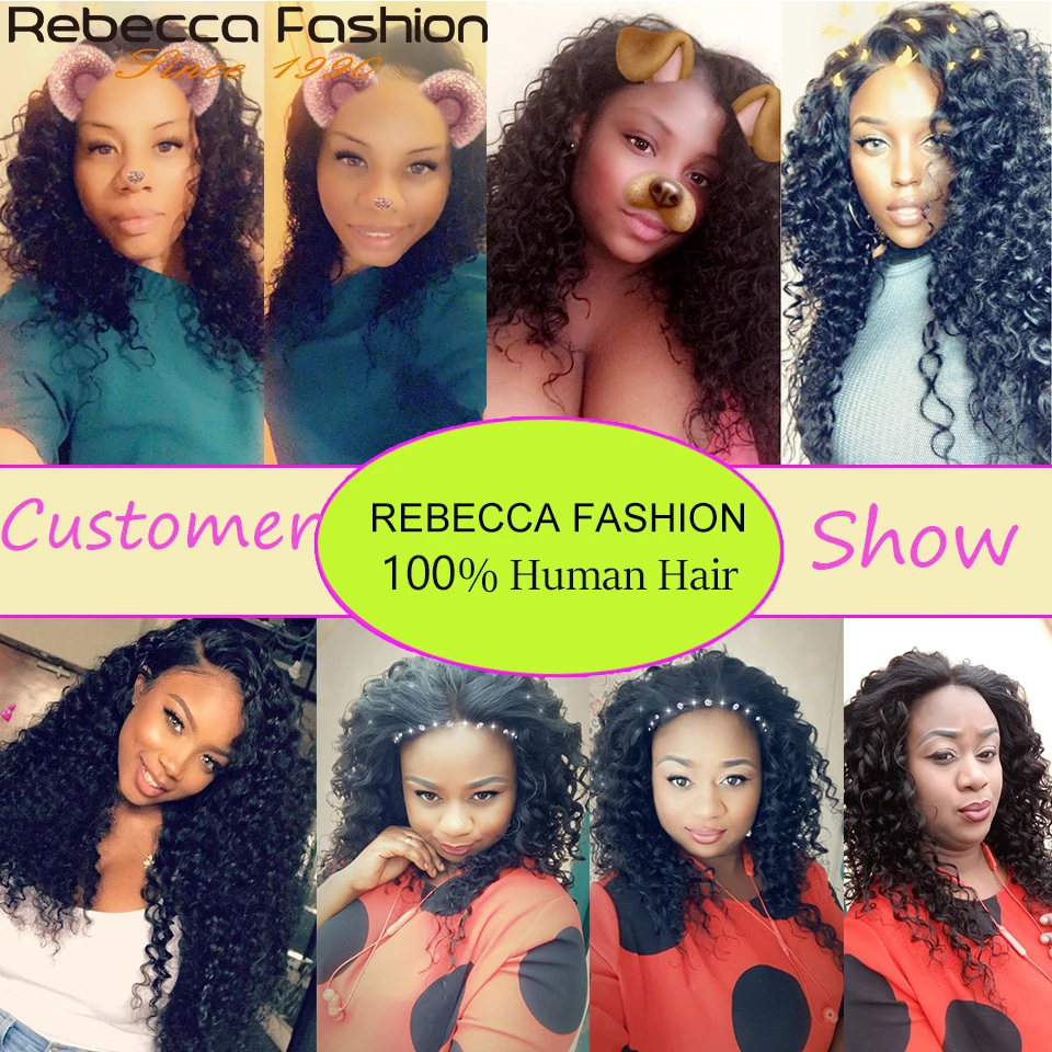 Rebecca Remy Water Wave Brazilian Human Hair 3 Bundles With Closure 4x4 Brazilian Water Wave With Lace Closure images - 6