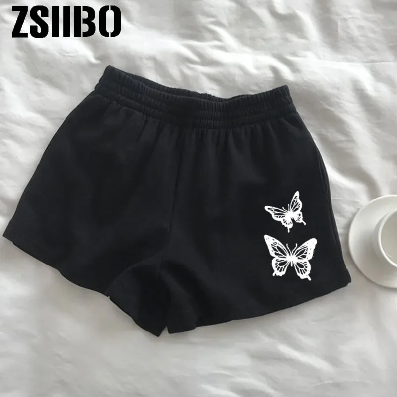 All-match shorts summer women's loose butterfly print casual women's fitness belt tight stretch shorts women women's shorts swimming shorts