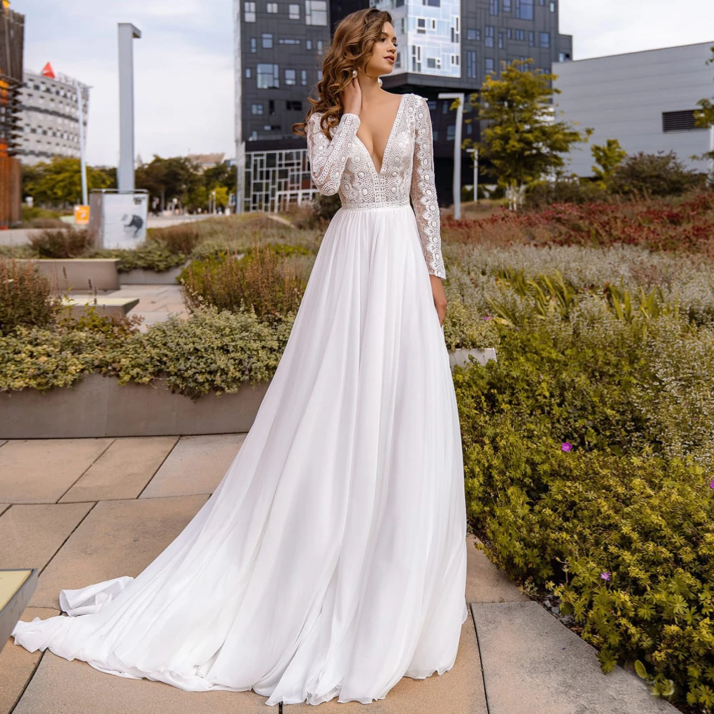 bohemian v neck wedding dress