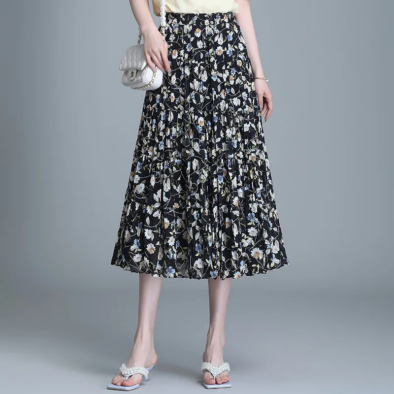 

Women Pleated Tutu Tennis Beach Kawaii Skirt Jupe Punk Short Black White Pink Chiffon Floral Skirts High Waist Sexy Summer