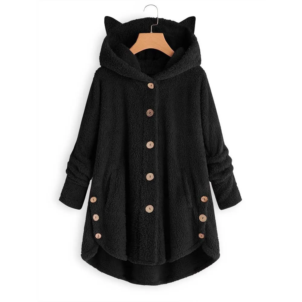 

2020 Autumn Winter Women Cute Flannel Cardigan Plush Plus Size Hooded Coats Long Warm Fashion Pocket Thick Sweater Jacket