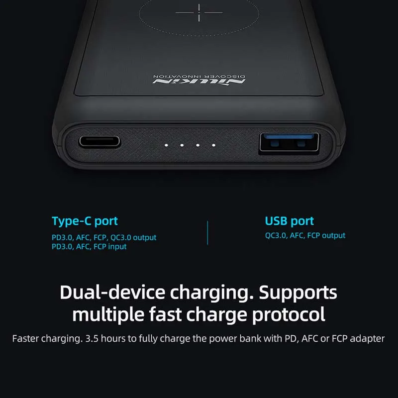 NILLKIN Power Bank 10000mAh PD Fast Charging 10W Portable External Battery for Xiaomi Power Bank Wi