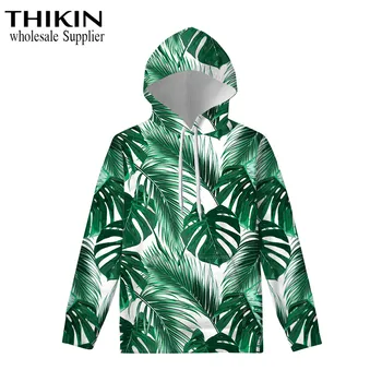 

THIKIN Tropical Palm Leaves Print New Spring Autumn 3D Hoodies Sweatshirts Men Brand Pullover Hooded Coat Funny Hoody Plus Size