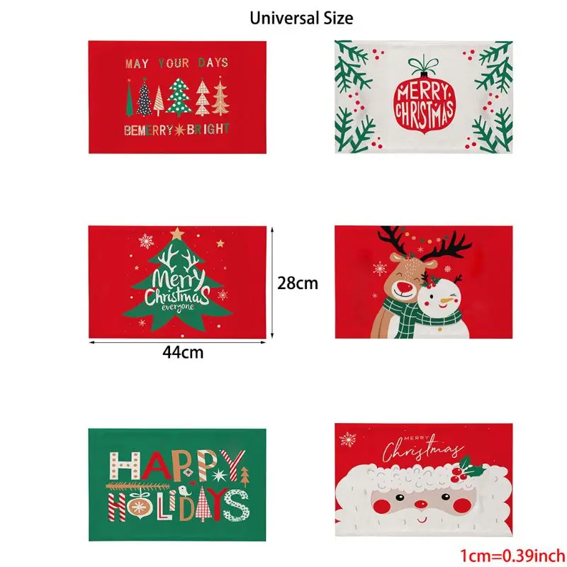 Christmas Cotton fabric Placemat Set of 6 for Kitchen Dining Table Decoration 6XDD